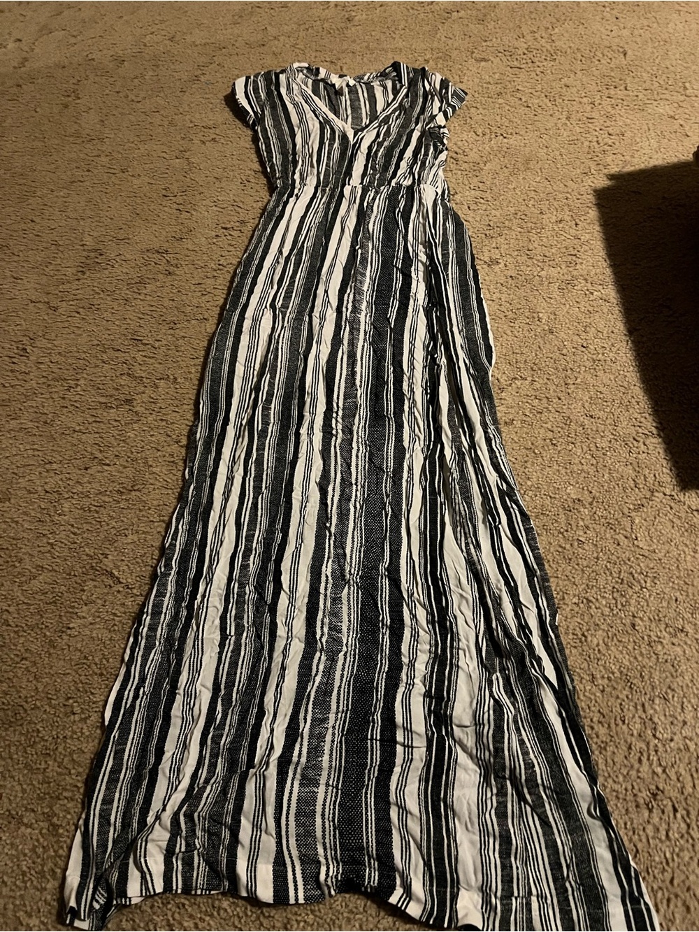 Black and White Striped Maxi Dress with V-Neck